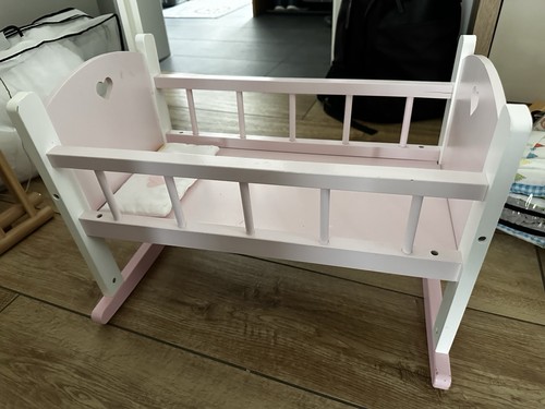 Puppenwiege holz weiß rosa - puppenwiege,
